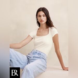 LIKE NEW Banana Republic GRAY Wide-Ribbed Cap Sleeve Top - size M